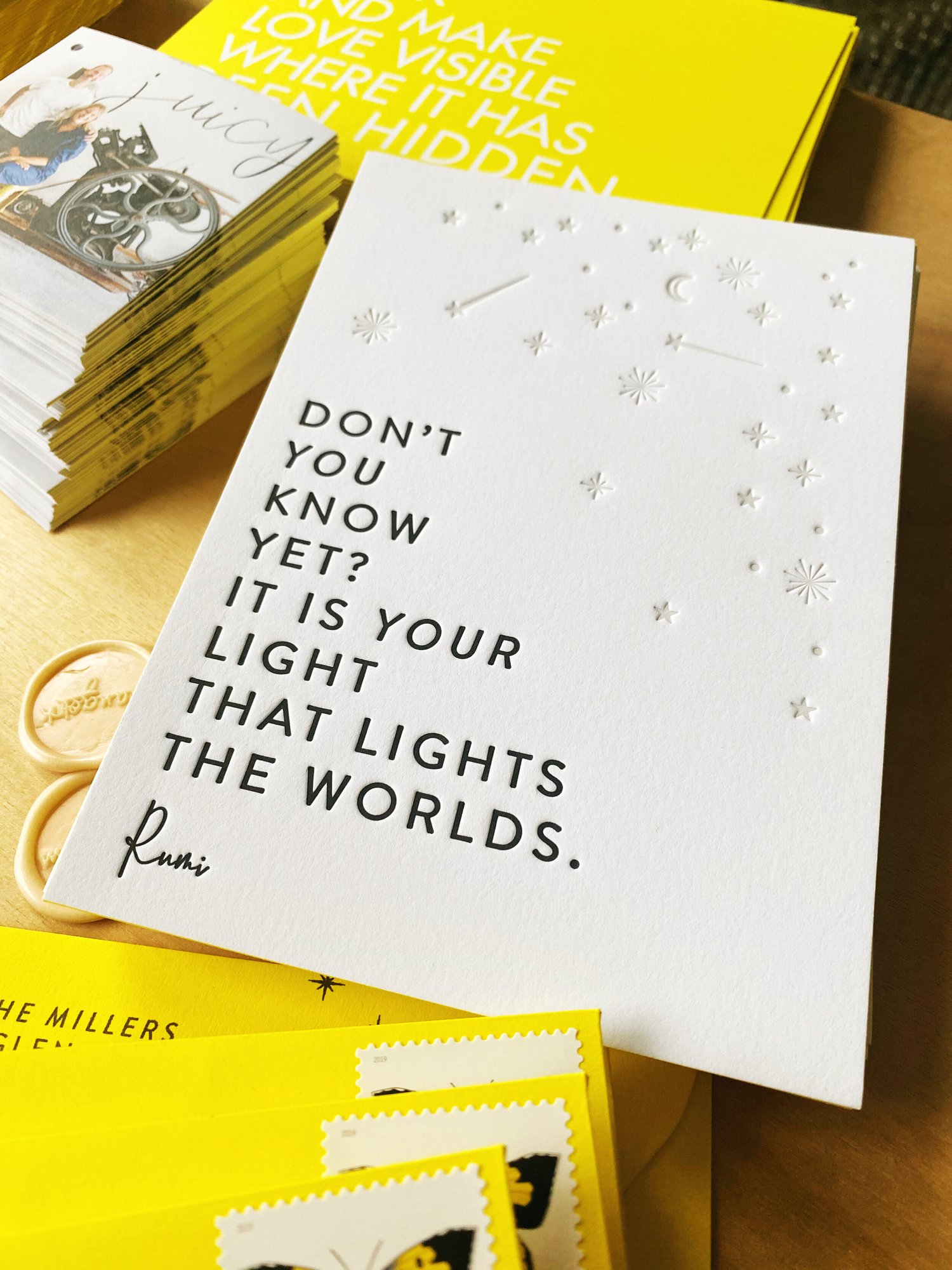 Letterpress art print with blind impression and wax seals