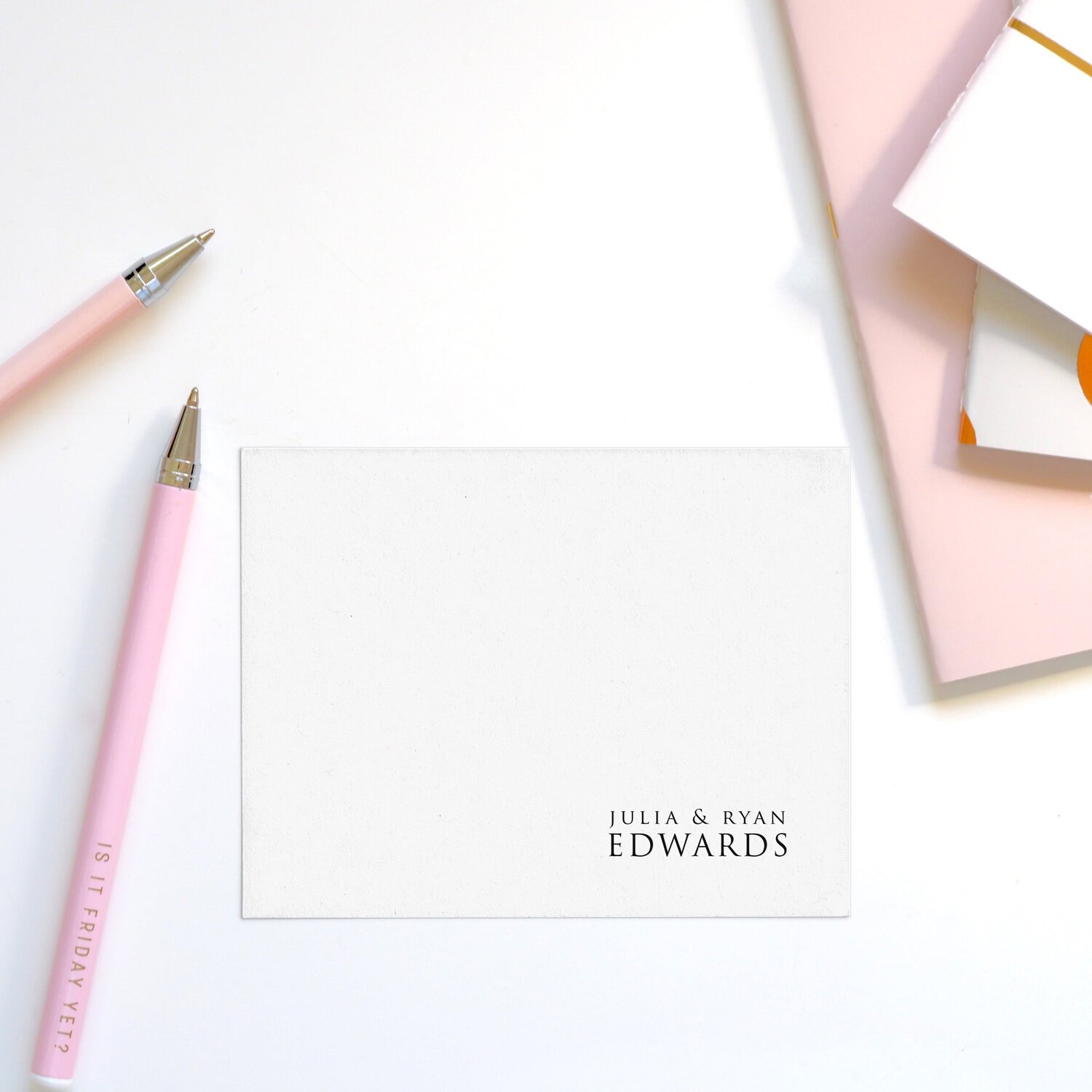 With Love letterpress cards and black envelopes, overhead