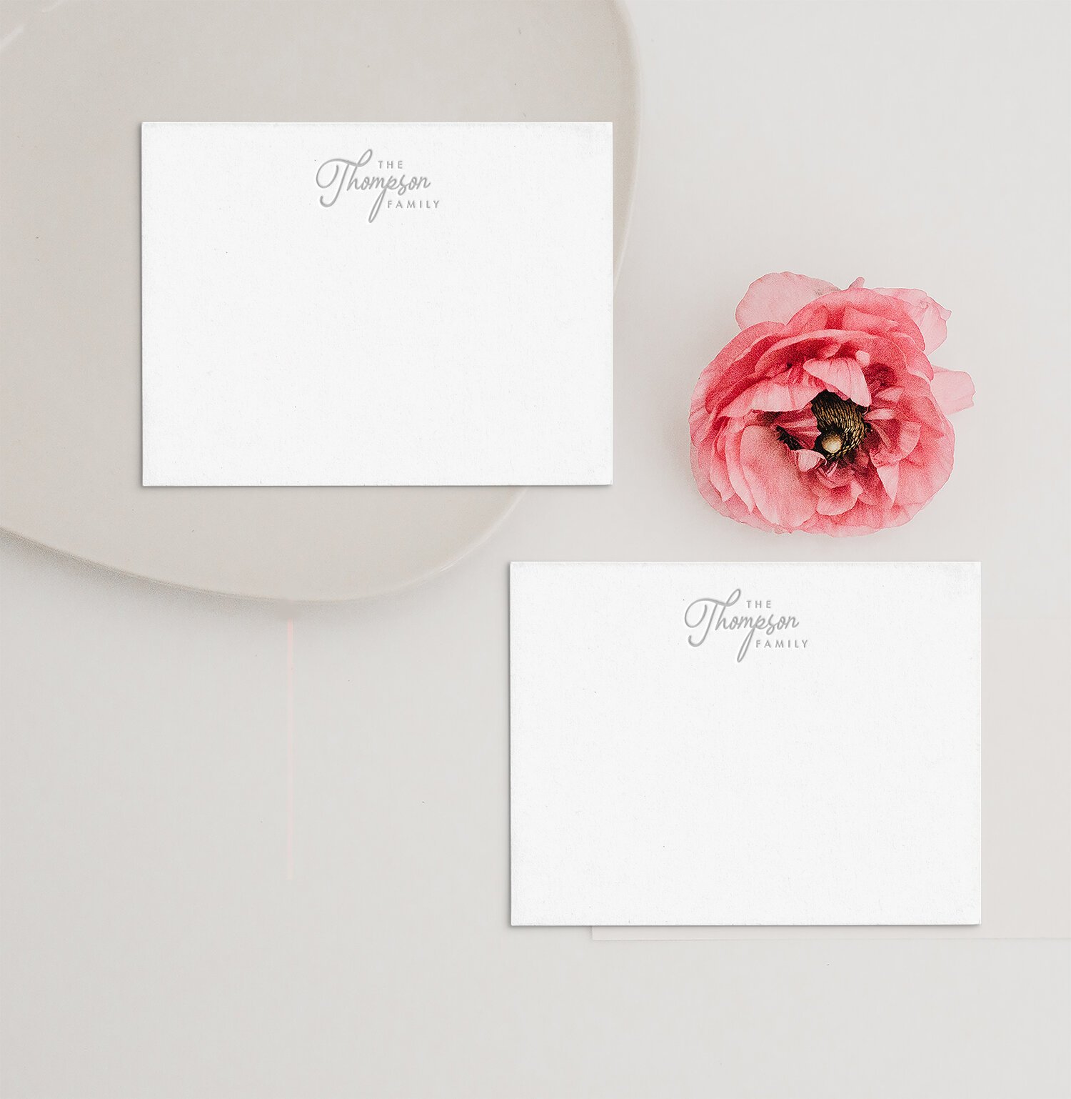 Script letterpress card with black envelope