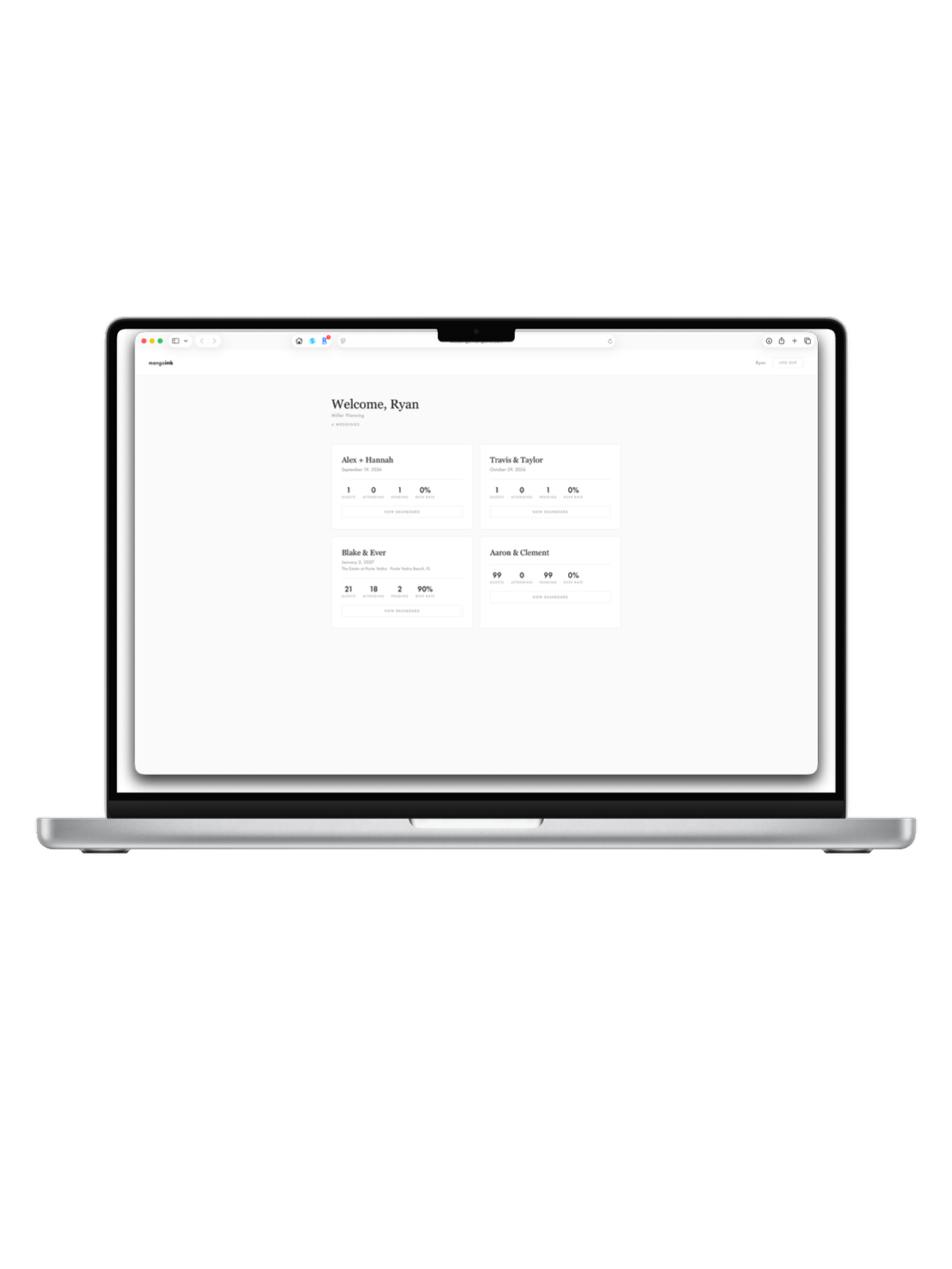 Planner dashboard with multi-wedding management